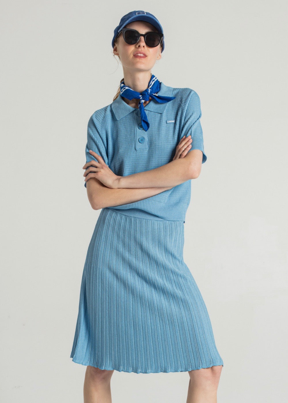 Jinole Knitted Tennis Skirt — BLUE
