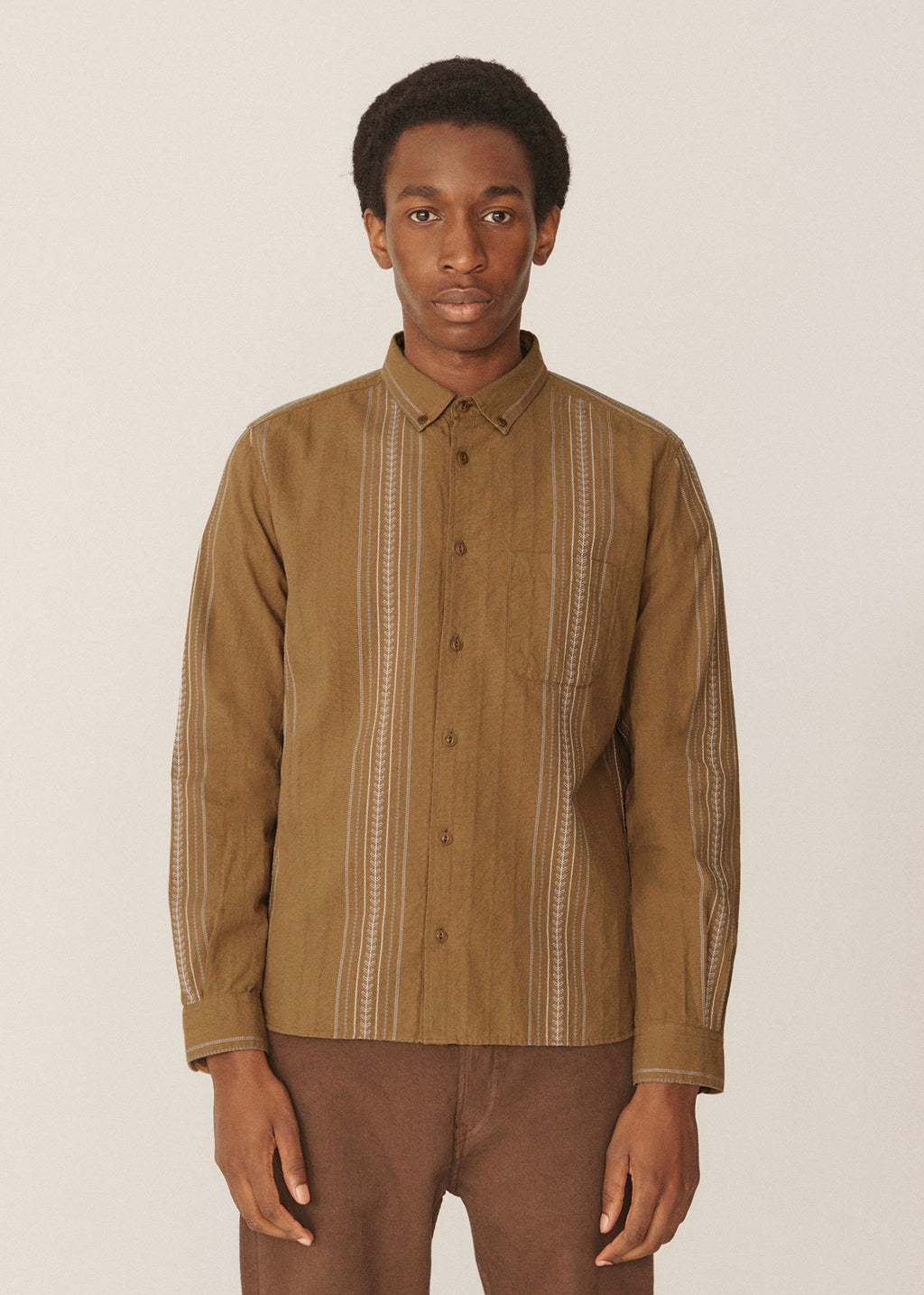 Dean Embroidered Jacquard Shirt — CAMEL