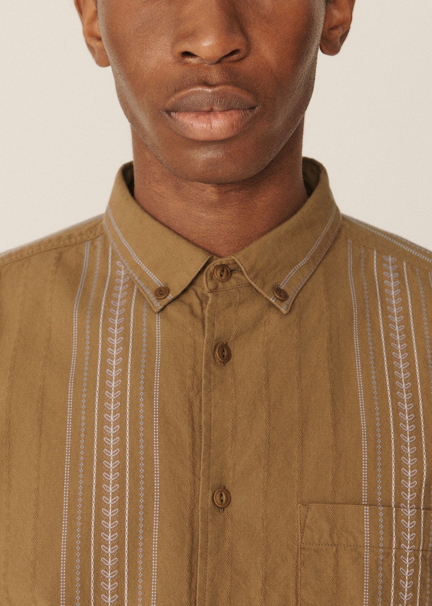 Dean Embroidered Jacquard Shirt — CAMEL