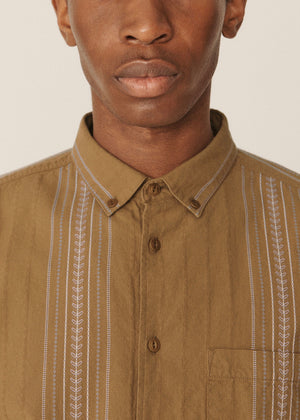 Dean Embroidered Jacquard Shirt — CAMEL