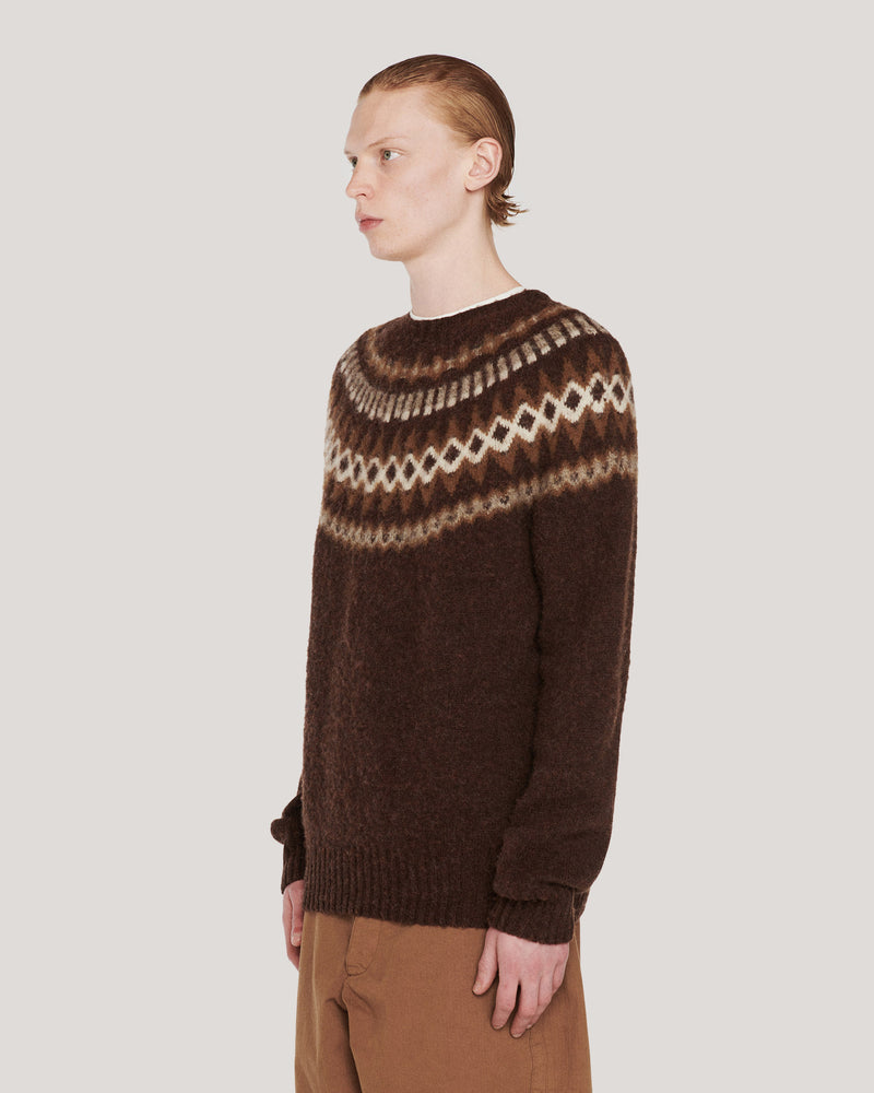 Suedehead Fairisle Crew Knit Brown Multi