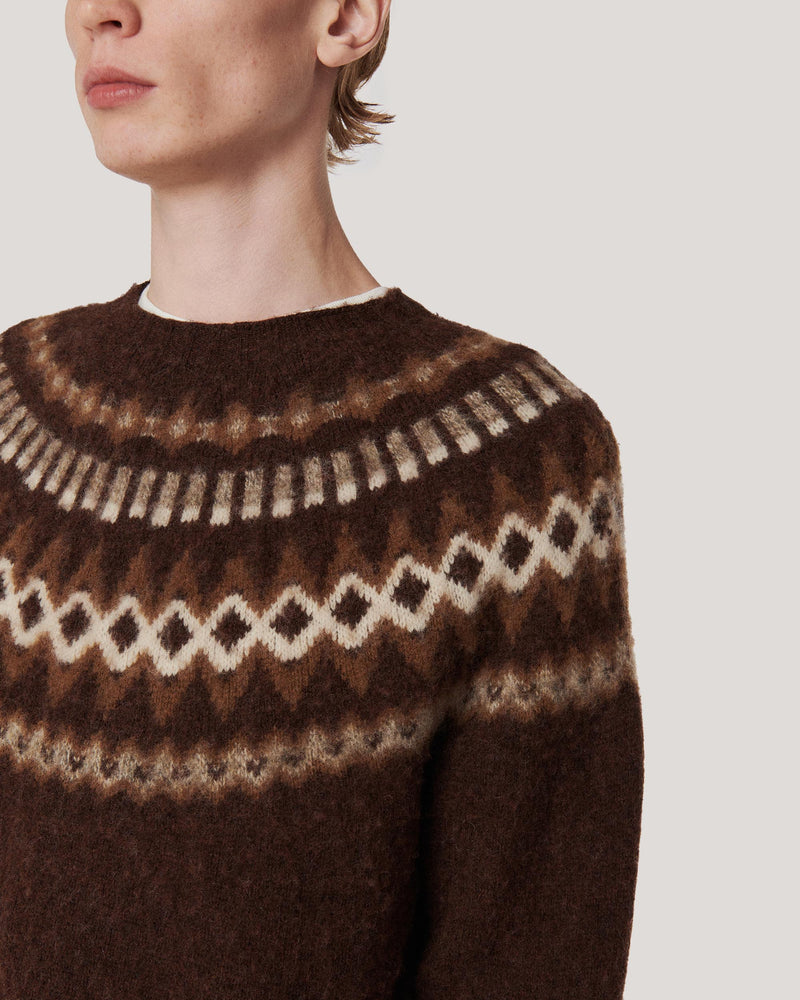 Suedehead Fairisle Crew Knit Brown Multi