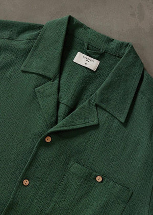 Cuban Collar Seersucker Shirt — GREEN