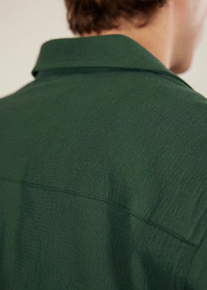 Cuban Collar Seersucker Shirt — GREEN