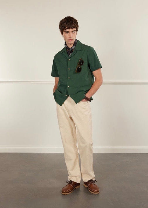 Cuban Collar Seersucker Shirt — GREEN