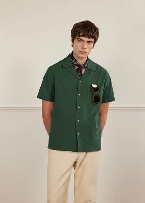 Cuban Collar Seersucker Shirt — GREEN