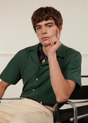 Cuban Collar Seersucker Shirt — GREEN