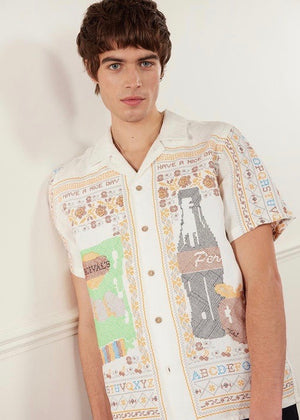 Meal Deal Tapestry Cuban Shirt — BEIGE / MULTI