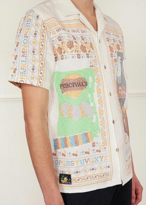 Meal Deal Tapestry Cuban Shirt — BEIGE / MULTI