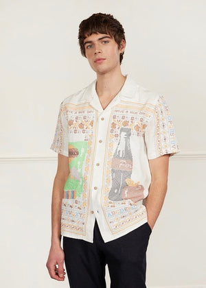 Meal Deal Tapestry Cuban Shirt — BEIGE / MULTI