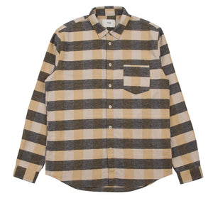 Relaxed Fit Flannel Shirt — GOLD / GREY