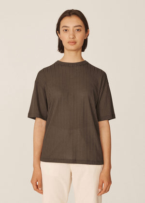 Triple Sheer Jersey T Shirt — BROWN