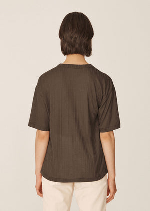 Triple Sheer Jersey T Shirt — BROWN