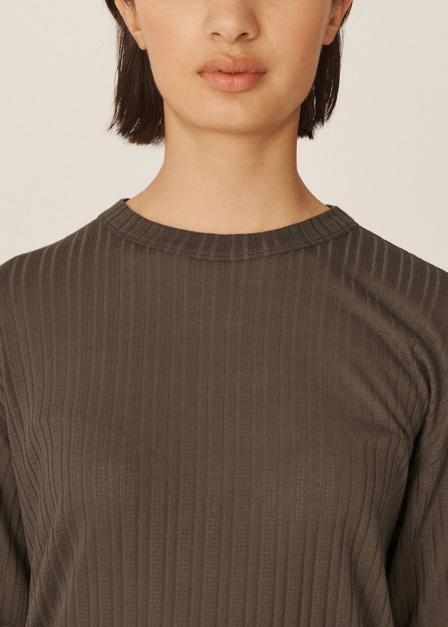 Triple Sheer Jersey T Shirt — BROWN