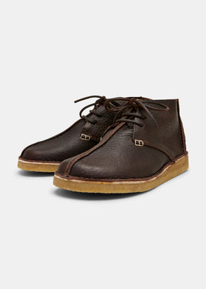 YOGI FOOTWEAR — Glenn Centre Seam Textured Ostrich Leather Boot - Dark Brown