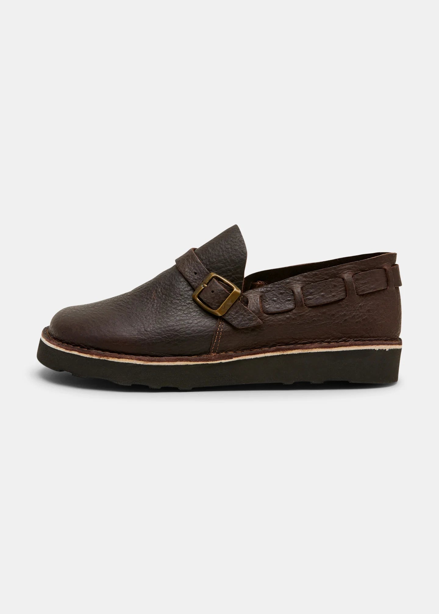 YOGI FOOTWEAR — Corso II Ostrich Leather Buckle Monk Shoe On Eva - Dark Brown