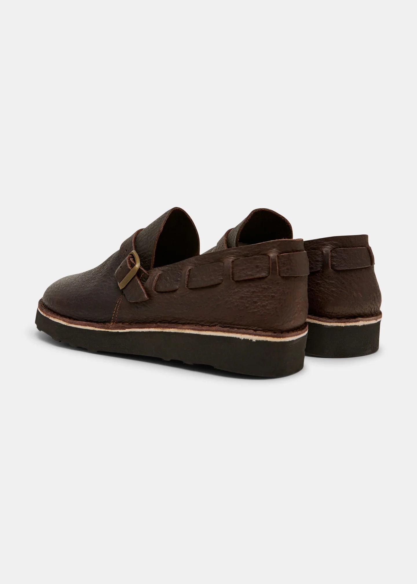 YOGI FOOTWEAR — Corso II Ostrich Leather Buckle Monk Shoe On Eva - Dark Brown