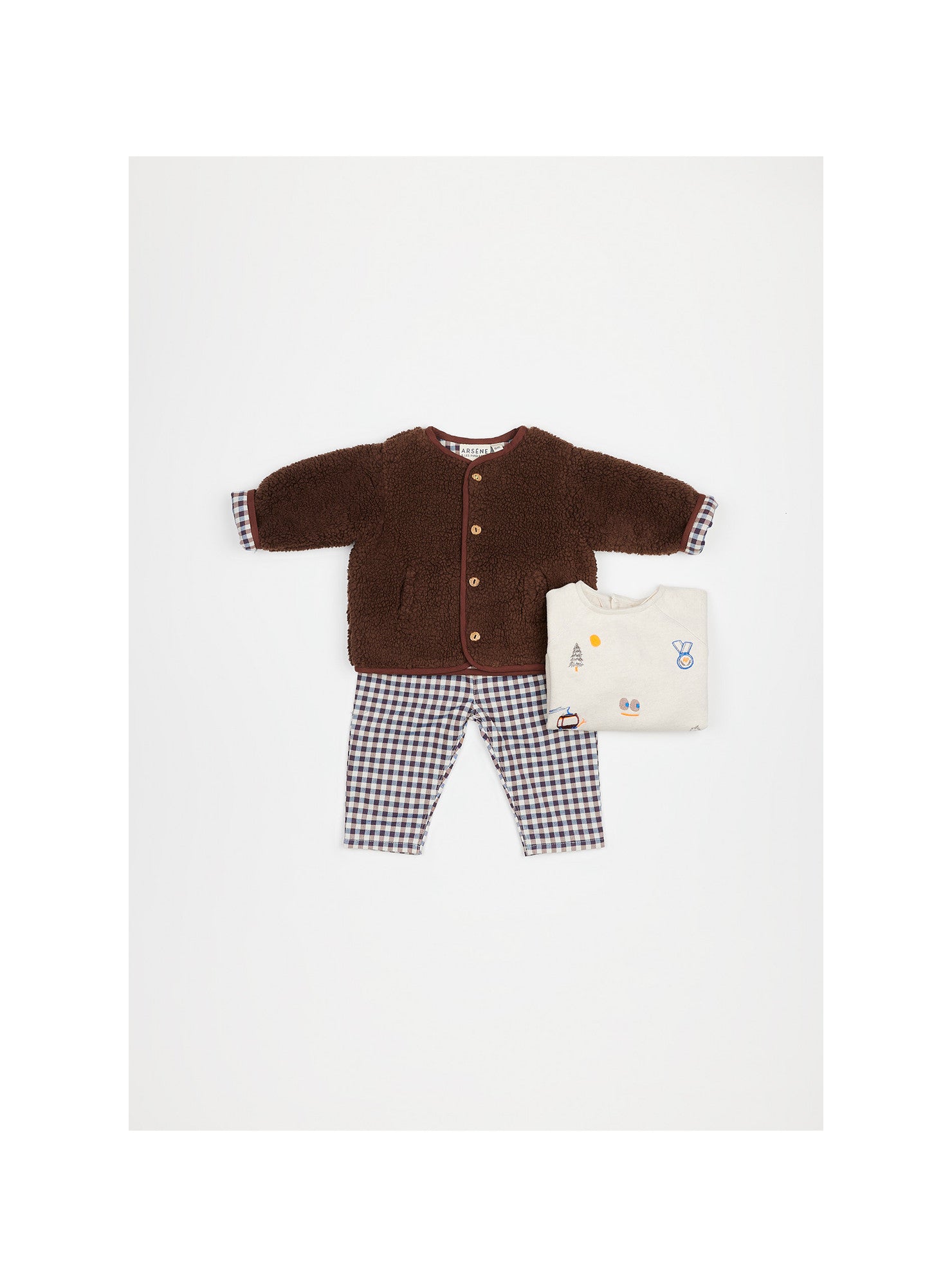 Gisbert Baby Gingham Sherpa Jacket BIO — MARRON