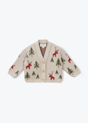 Giovanni Baby Jacquard Pine Cardigan — ECRU MULTI