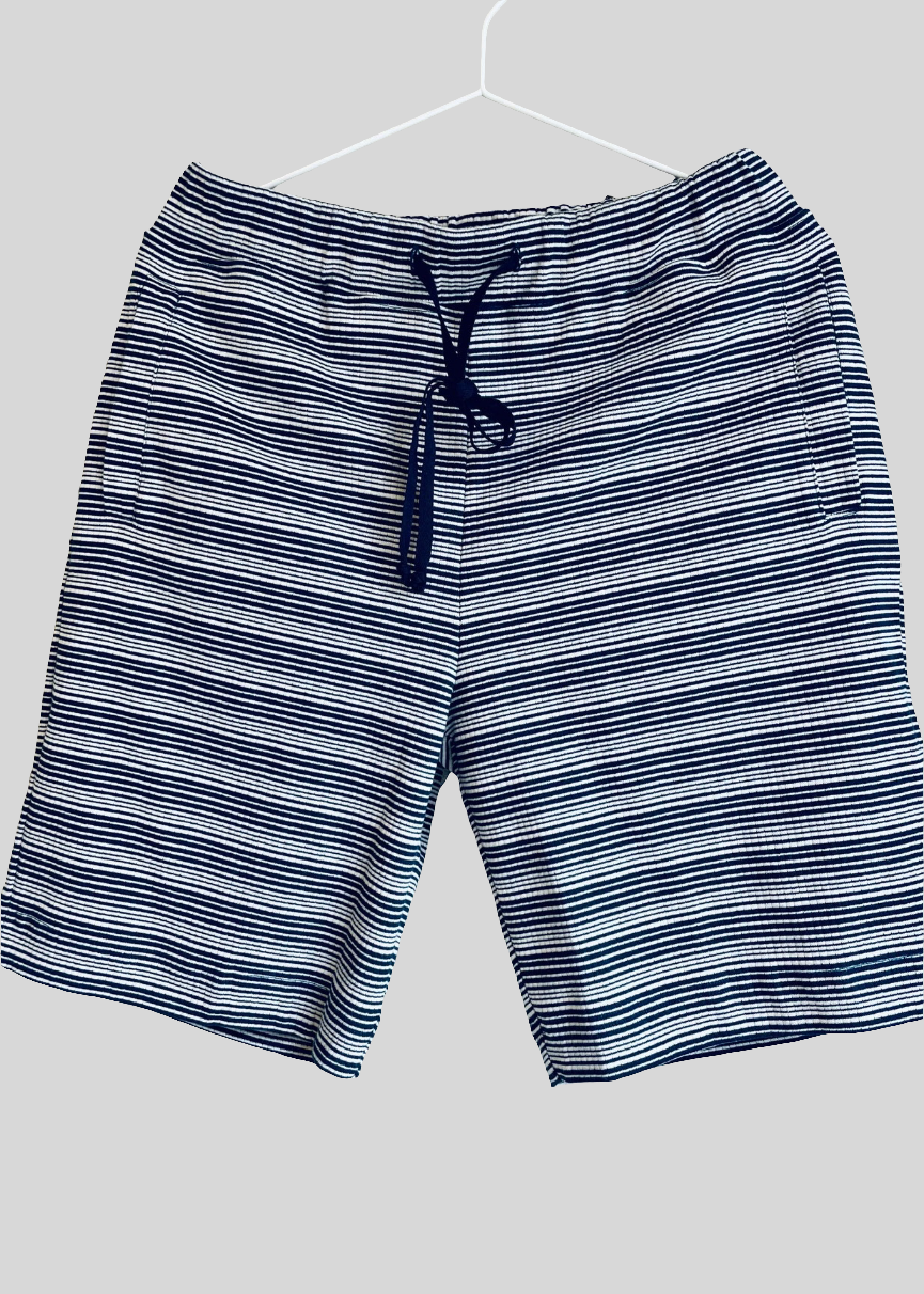 Miguel Towelling Stripes Drawcord Shorts Horizontal — PETROL/WHITE