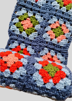 EARLYMADE Hand-knitted Granny Squares Scarf — MULTI / BLUE — UNIQUE