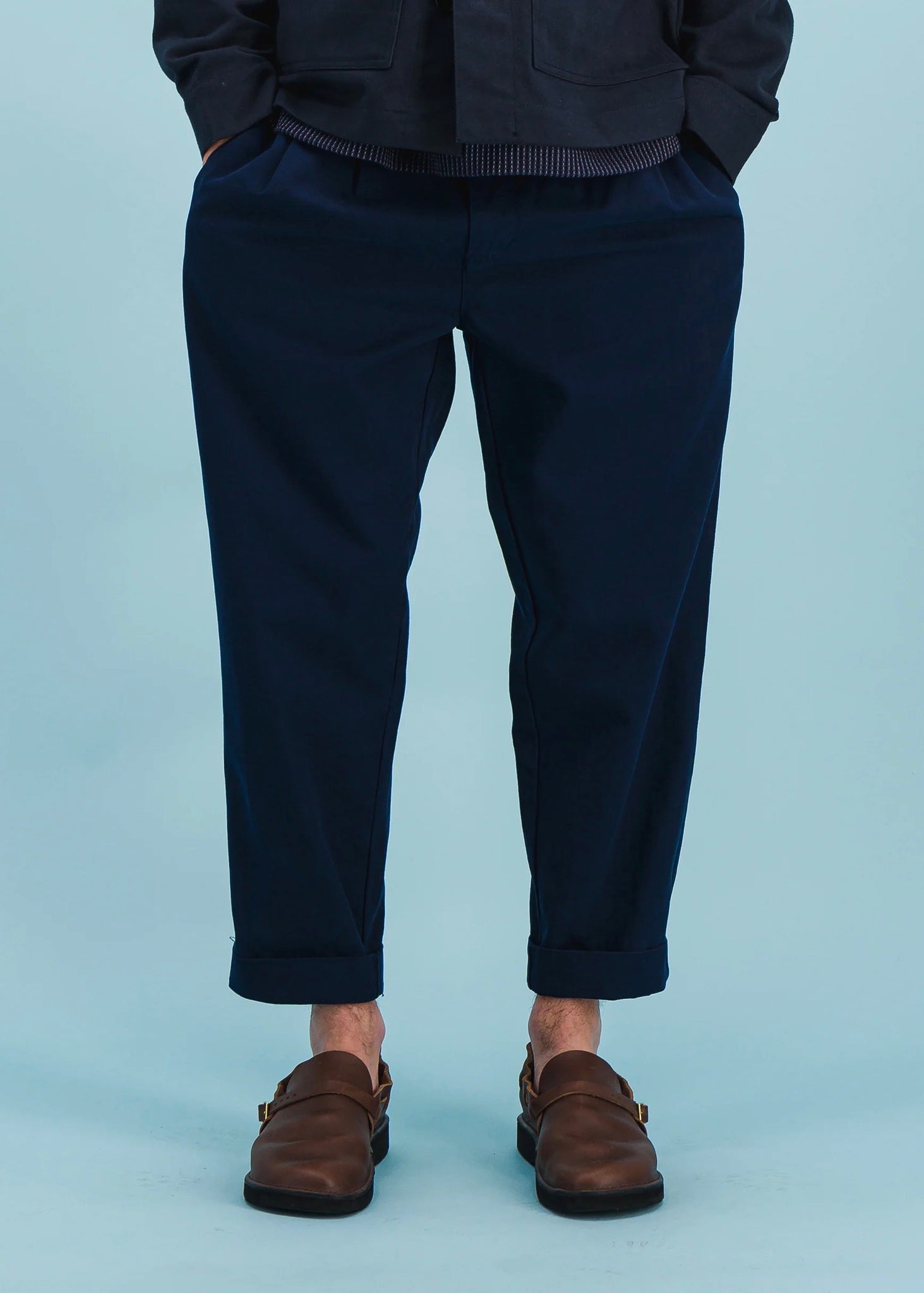 Pleats Twill Pants — INDIGO