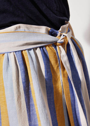 Josette Striped Frill Viscose Linen Skirt — MULTI