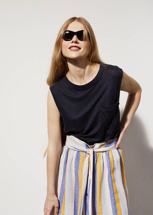 Josette Striped Frill Viscose Linen Skirt — MULTI