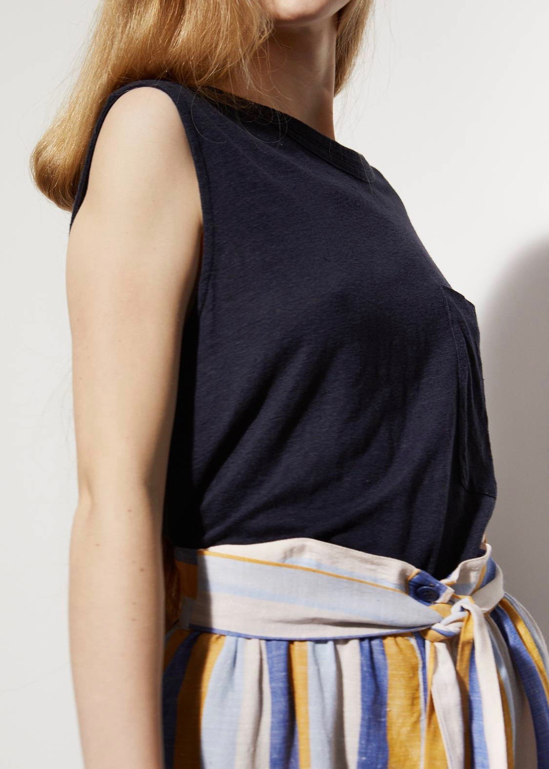 Josette Striped Frill Viscose Linen Skirt — MULTI