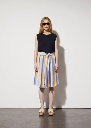 Josette Striped Frill Viscose Linen Skirt — MULTI