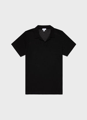 Linear Mesh Polo Shirt — BLACK