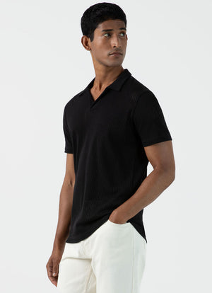 Linear Mesh Polo Shirt — BLACK