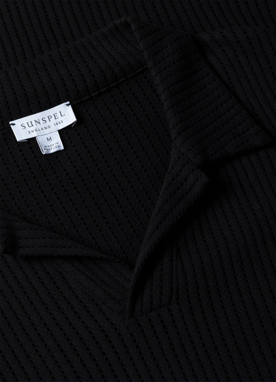 Linear Mesh Polo Shirt — BLACK