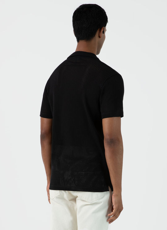 Linear Mesh Polo Shirt — BLACK