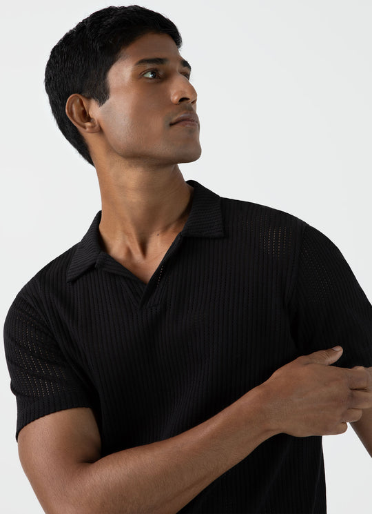 Linear Mesh Polo Shirt — BLACK