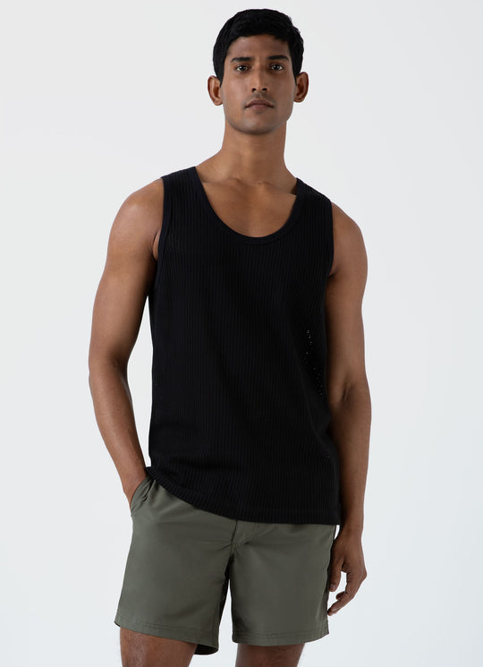 Linear Mesh Tank Top — BLACK
