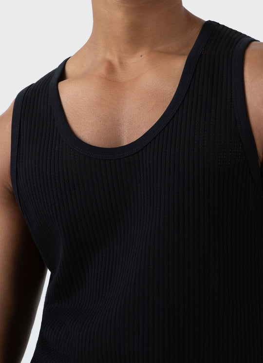 Linear Mesh Tank Top — BLACK