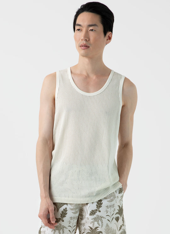 Linear Mesh Tank Top Ecru