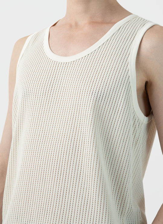 Linear Mesh Tank Top Ecru