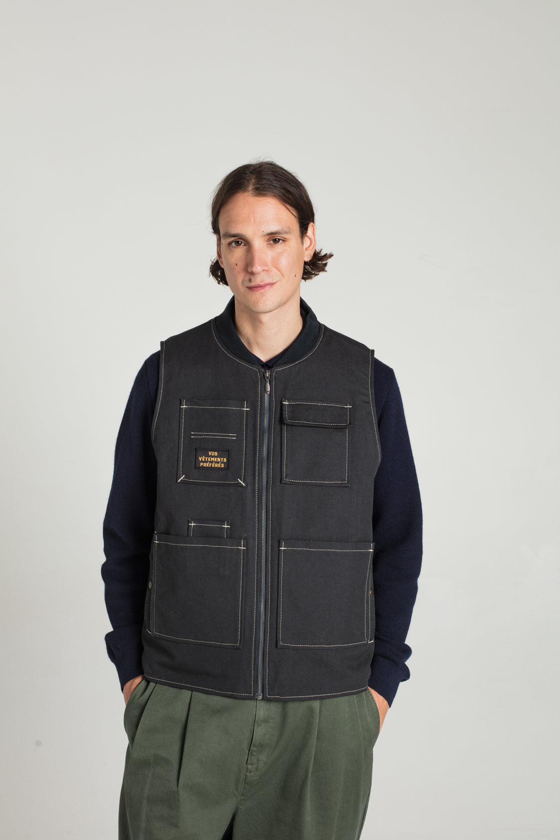 Versi canvas Sleeveless Utility Vest — NAVY