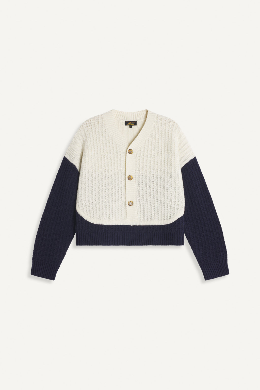 Suyor Fancy Ribs Sweater / Cardigan — NAVY / WHITE