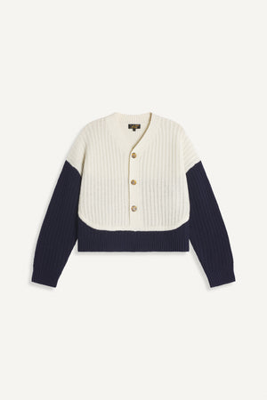 Suyor Fancy Ribs Sweater / Cardigan — NAVY / WHITE