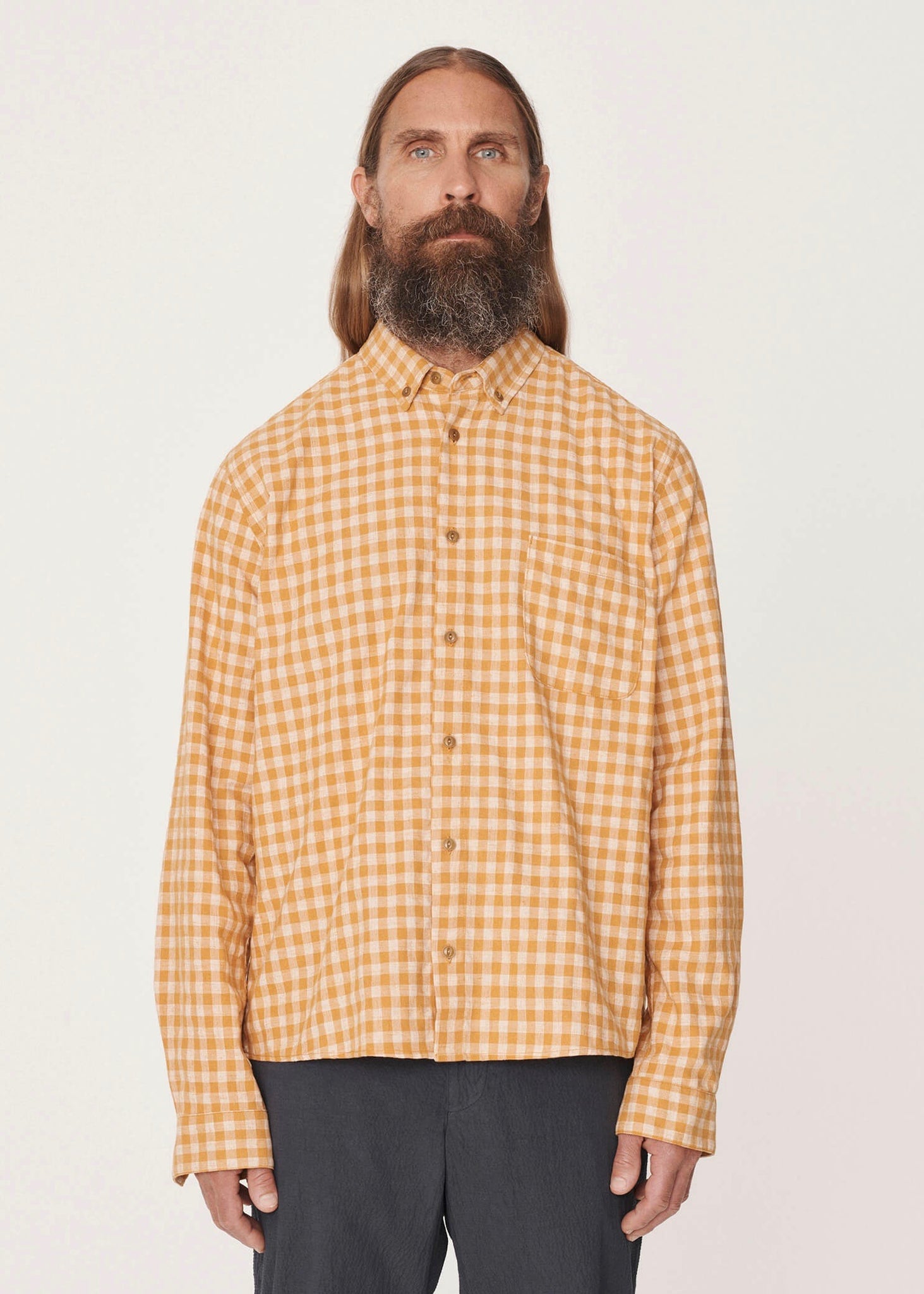 Dean Linen Cotton Check Shirt — YELLOW
