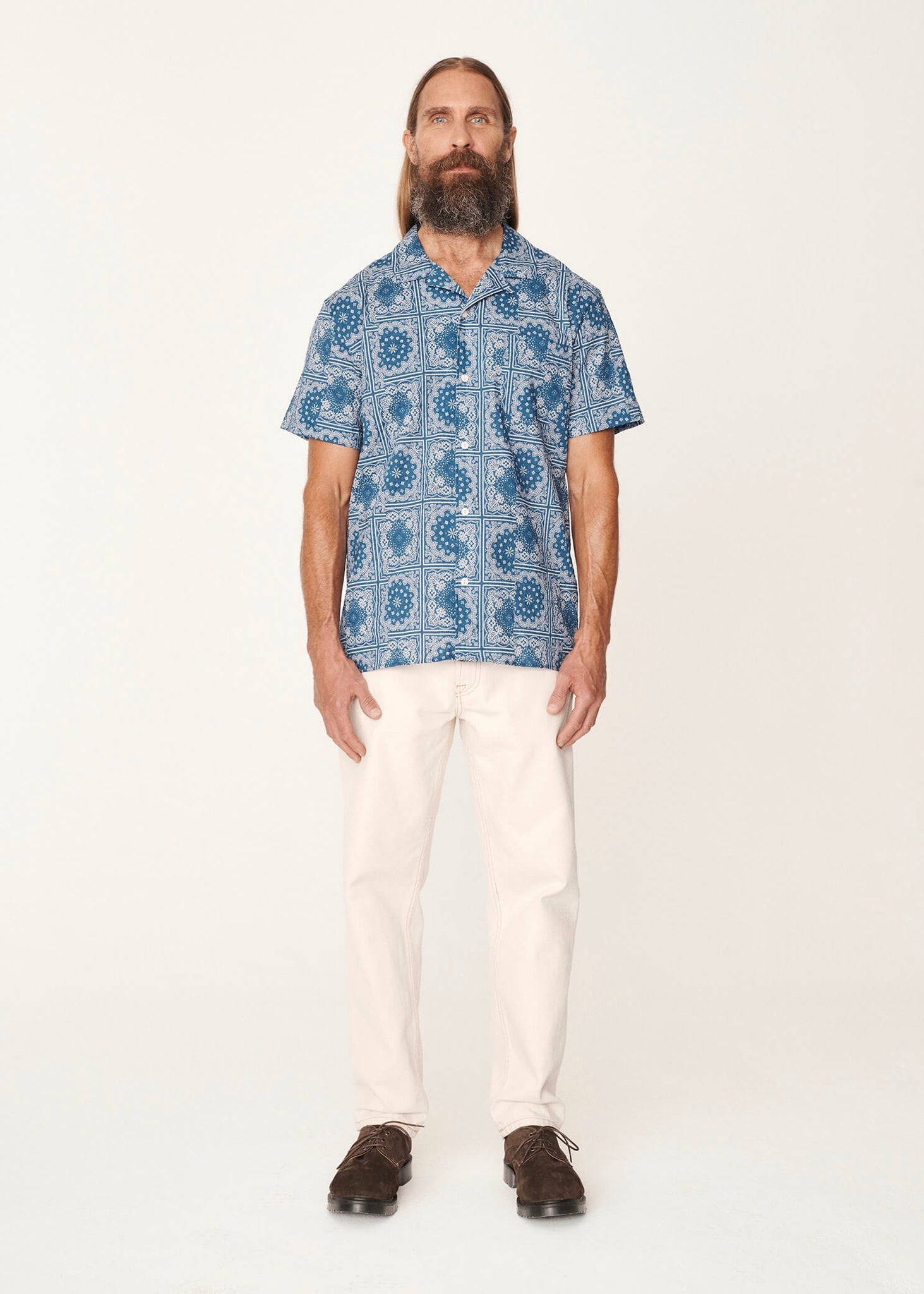 Cotton Bandana Print Shirt — BLUE