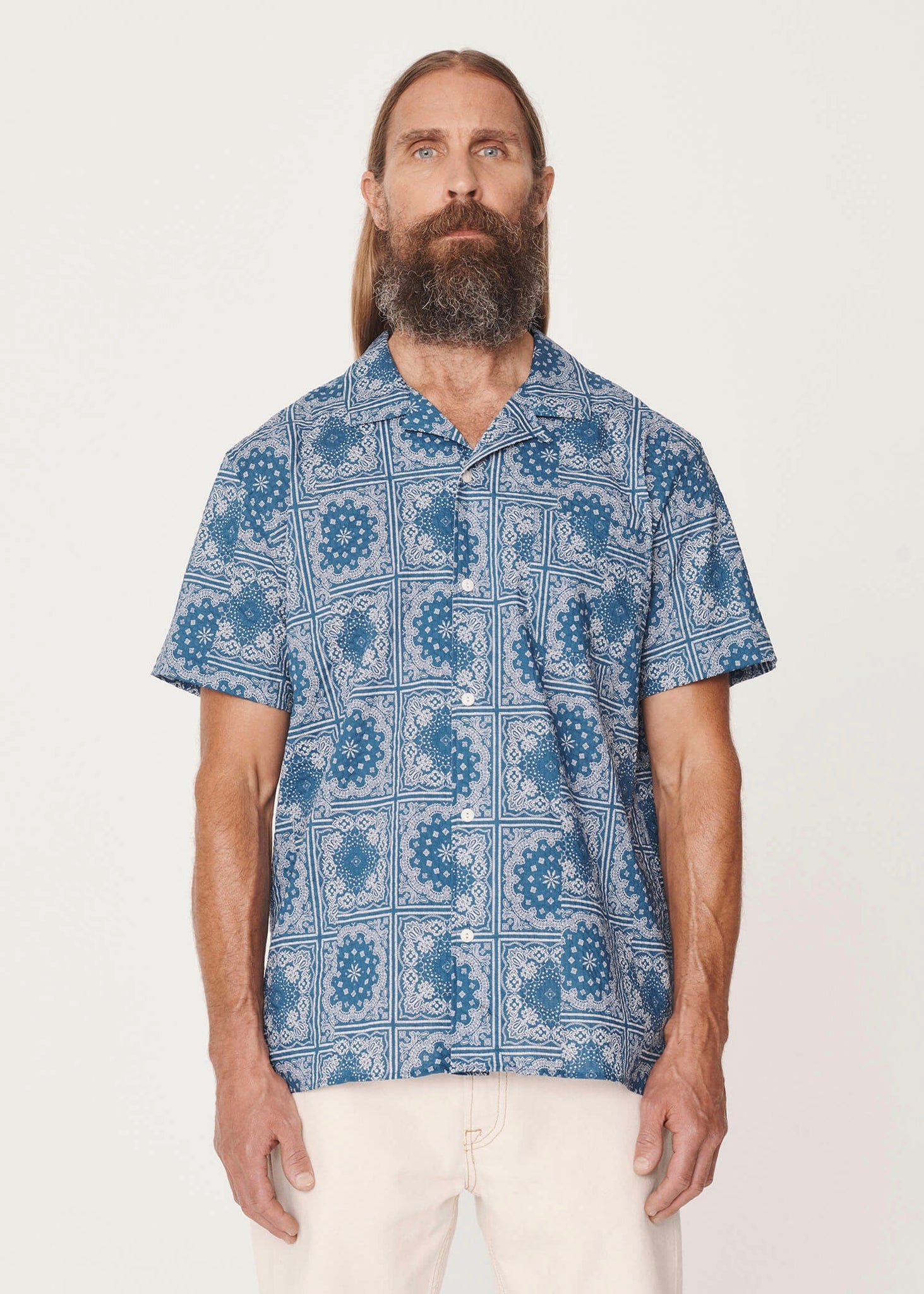 Cotton Bandana Print Shirt — BLUE