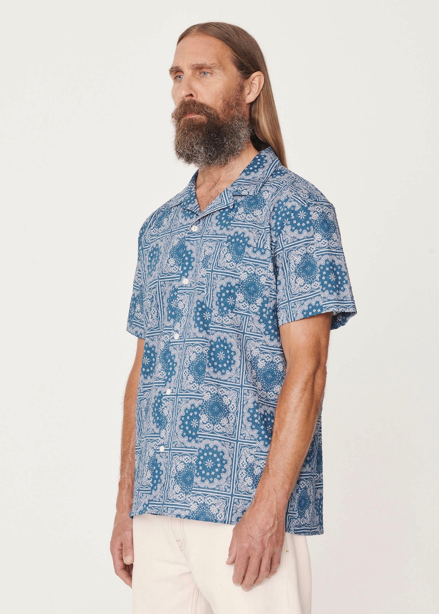 Cotton Bandana Print Shirt — BLUE
