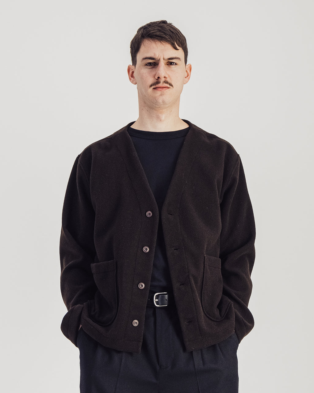 Manager Wool V-neck Jacket — DARK BROWN