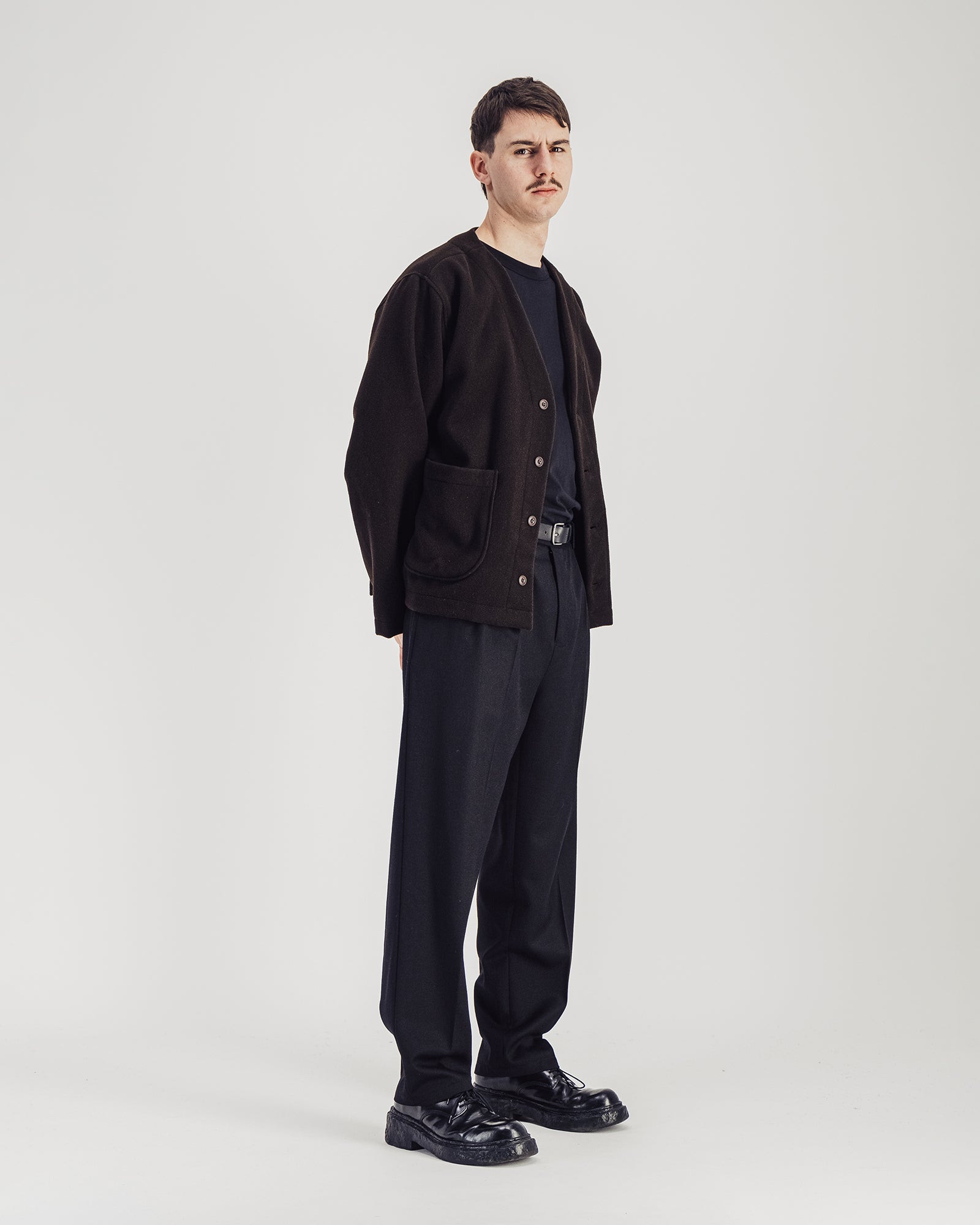 Manager Wool V-neck Jacket — DARK BROWN