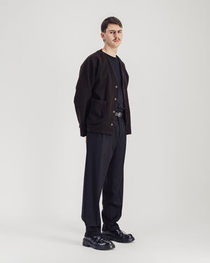 Manager Wool V-neck Jacket — DARK BROWN