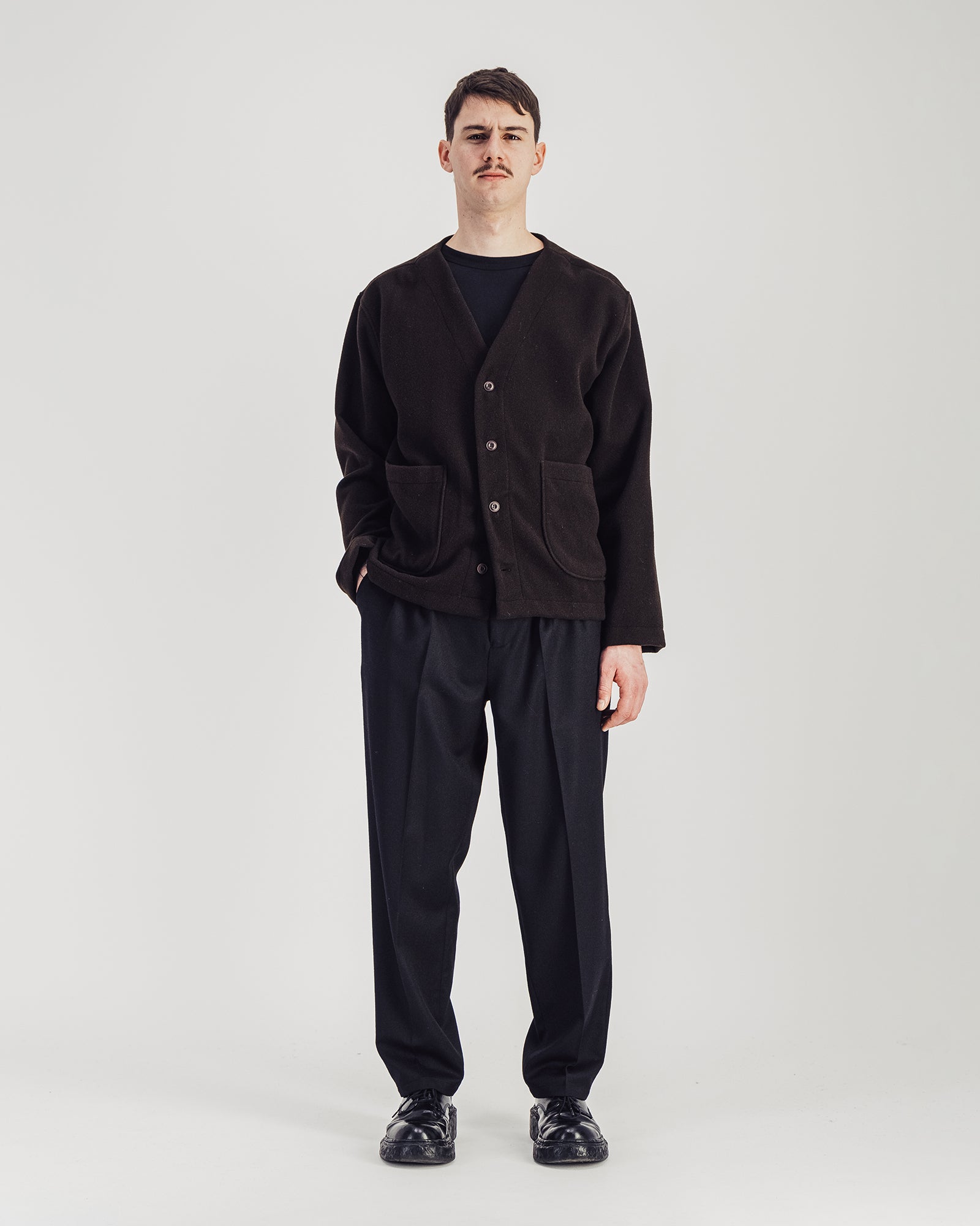 Manager Wool V-neck Jacket — DARK BROWN